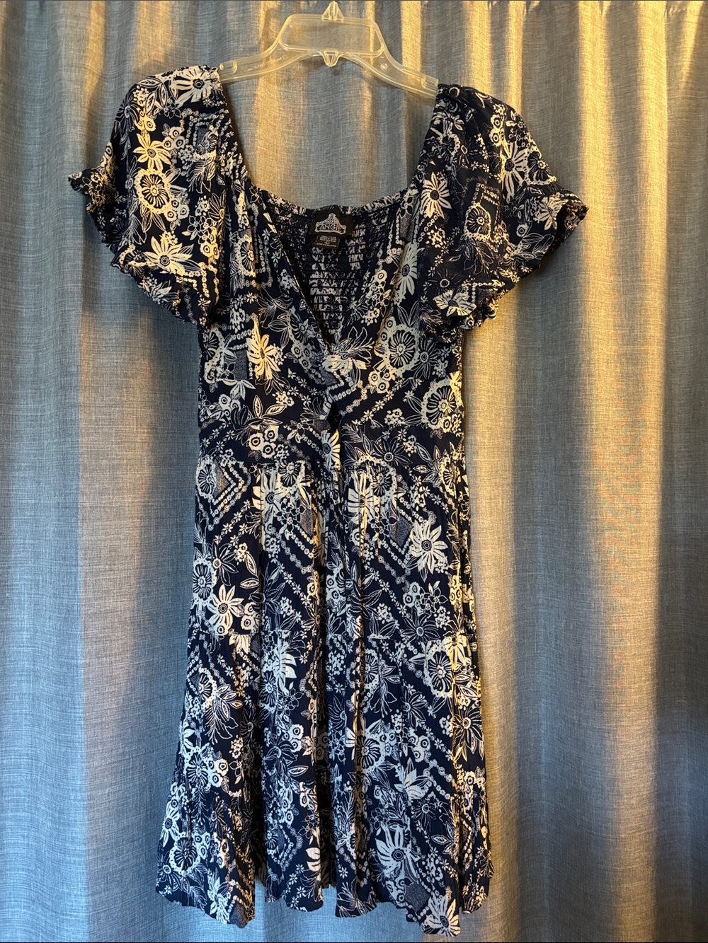 Angie Navy and White Floral V-Neck Mini Dress
